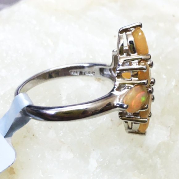 Natural Ethiopian Opal .925 Ring Cluster Silver 7 - Picture 7 of 16